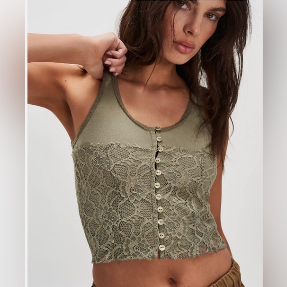 #528 NWT FREE PEOPLE Cosette Corset Tank Soft Olive Green XS